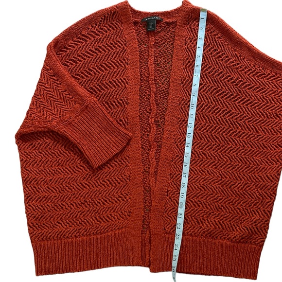 Tahari open knit cardigan burned orange 3/4 sleeve open front cotton blend Sz: S - Picture 8 of 9